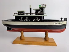 Vintage Wooden Model Tug Boat - ELLEN - Handcrafted Folksy Nautical Decor!