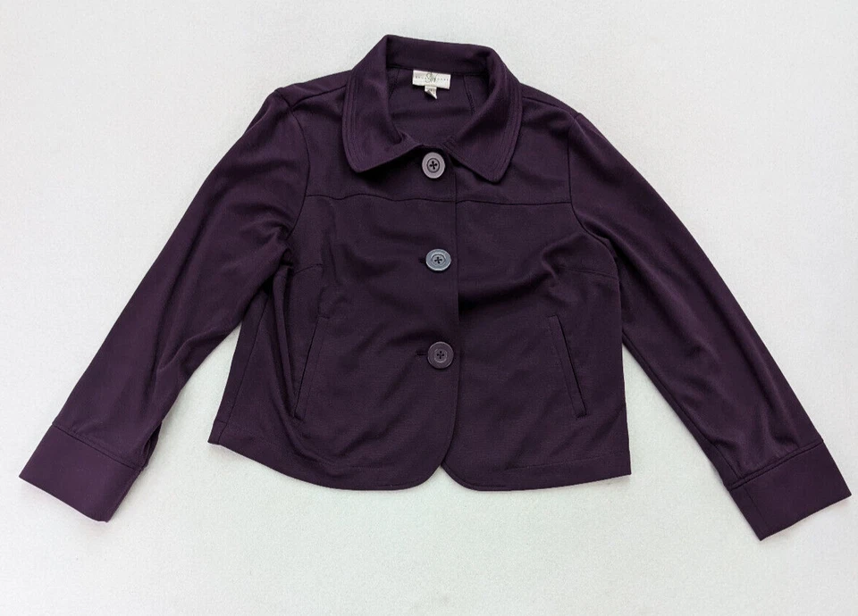 Chaqueta para mujer Studio Works talla M púrpura elástica tejida blazer ligera Foto 2 de 4