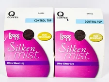 2 L'eggs Silken Mist Ultra Sheer COFFEE Control Top Run Resistant Tights size Q