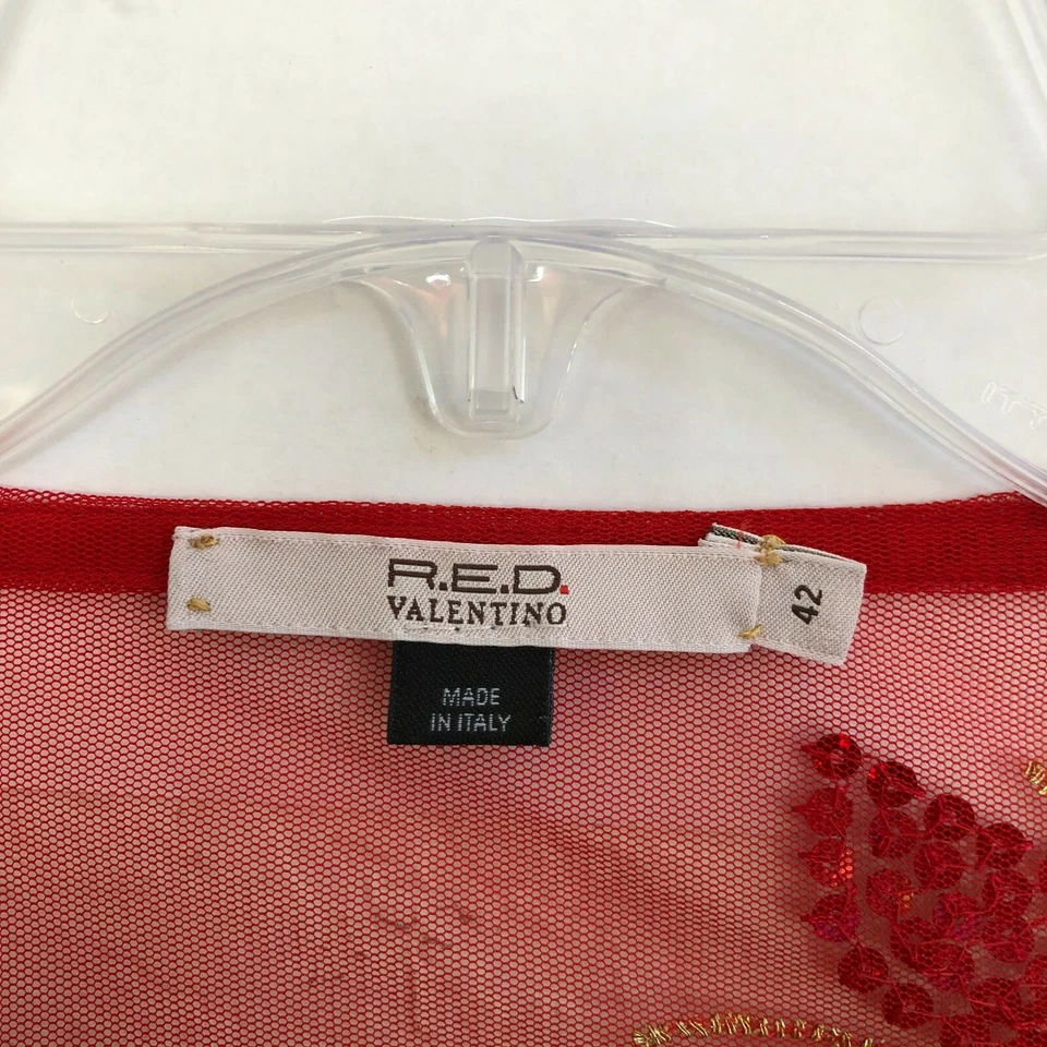 RED Valentino Red Sheer Mesh Sequin Maxi Dress Long Bell Angel Sleeve 42 - 12 AI - Image 2 of 4