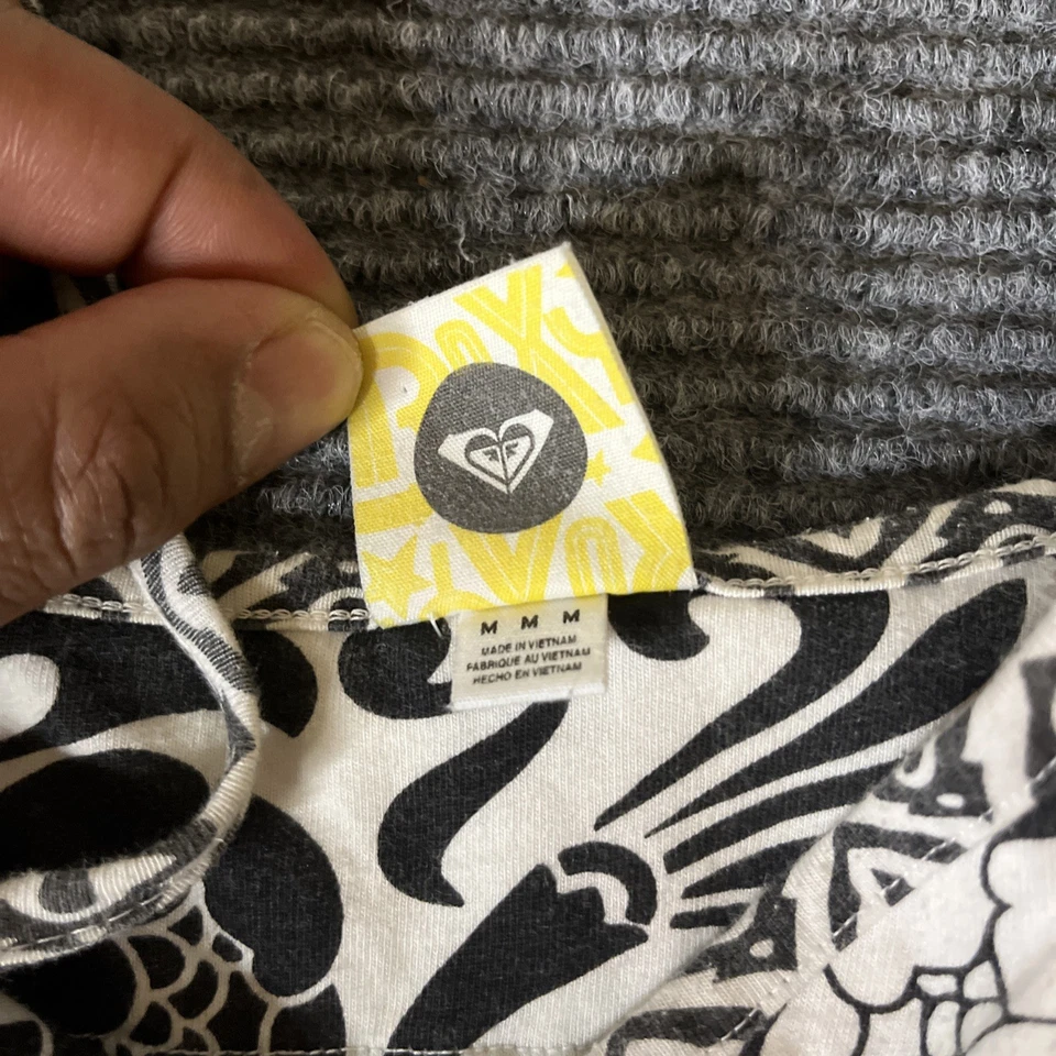 Vestido sin Mangas De Colección Años 90 Y2K Roxy Gris Negro Blanco Floral Ombre Bohemio M Foto 3 de 4