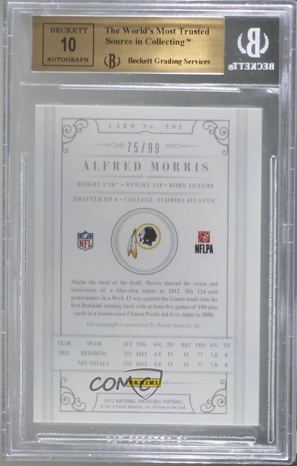 2012 Panini National Treasures /99 Alfred Morris BGS 9.5 GEM MINT Rookie Auto RC - Image 2 of 2