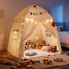 Large Kids Play Tent with Padded Mat Lights - 59x39x59in Teepee Playhouse Cream