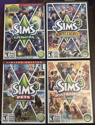 The Sims 3 Win/Mac - Expansion Packs (Lot of 4) Pets Supernatural Ambitions WA