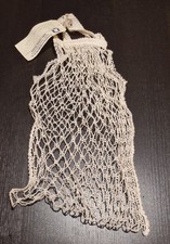 Antique Vintage Beige Wool Cotton Crochet Net Racing Shopping Bag NEW