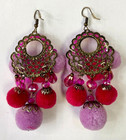 QVC St. Lucia Drop Dangle Pom Poms Pink/Purple Mix Earrings — photo 2