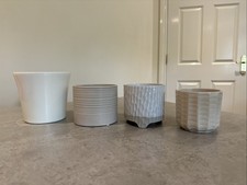 Bundle Of 4 Neutral / Natural Coloured Ceramic Indoor Plant Pots Various Sizes