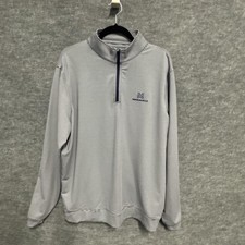 Peter Millar Pullover Mens Large Gray Stripe 1/4 Zip Golf Lightweight Stretch