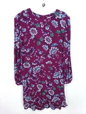 Loft Women's Ruffle Long Sleeve Midi Round Neck Floral Print Dress Size 12