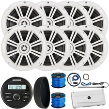 Kicker Waterproof Marine Receiver, Cover, 8x 6.5" 150W Speakers, Amplifier, Wire