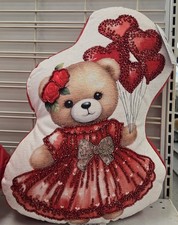 Mireille Designs Beaded Teddy Bear Valentines Pillow BNWT