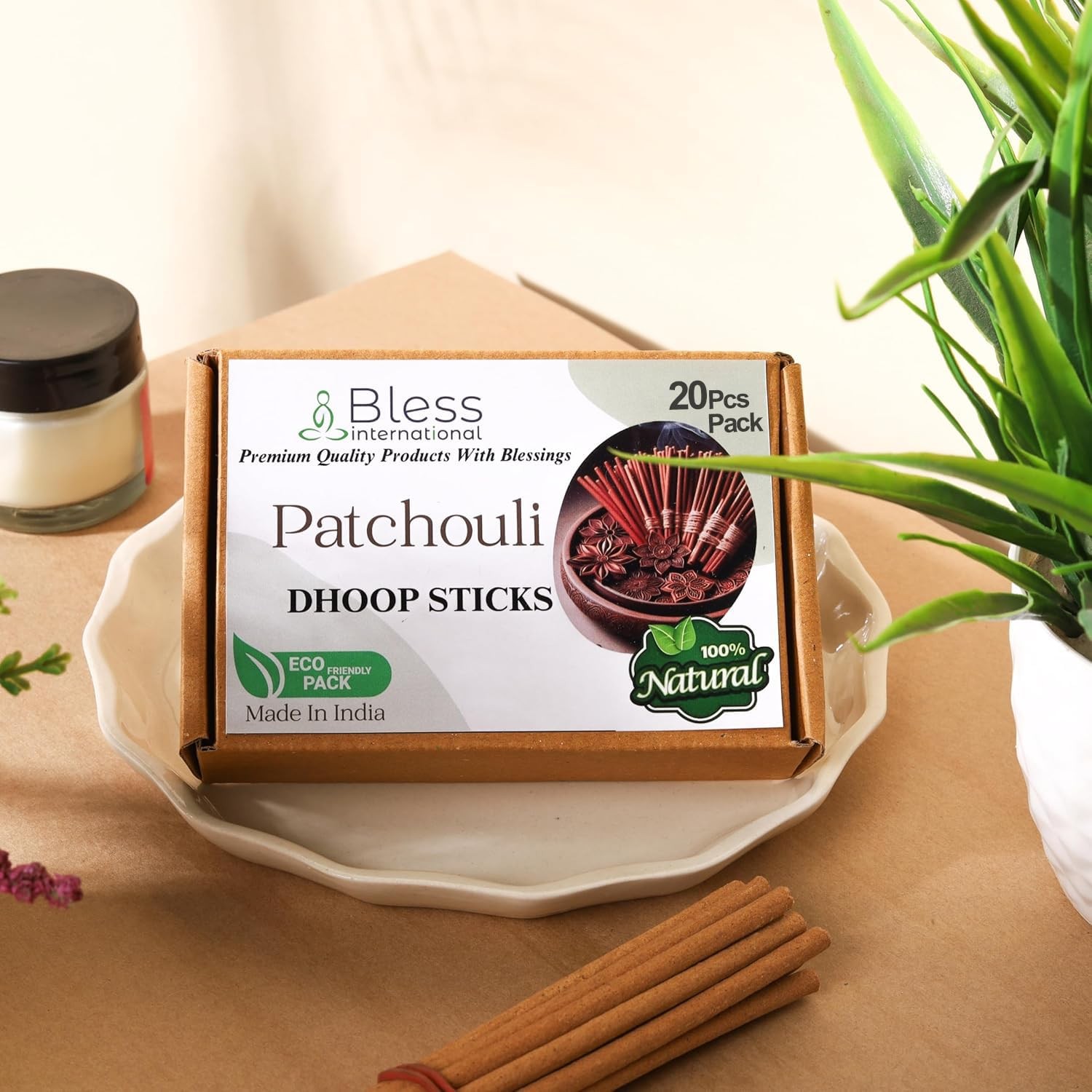 Bless-International Patchouli-100%-Natural-Incense-Bambooless-Dhoop-Sticks Ha...