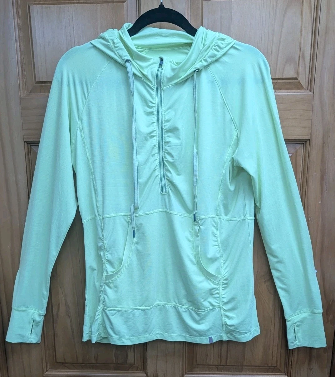Tangerine Women's Hoodie Large Half Zip Neon Yellow Pockets Thumb Holes