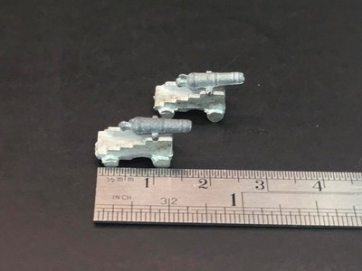 Ship Model Fittings Parts 2  17mm x 7mm White Metal Cannons