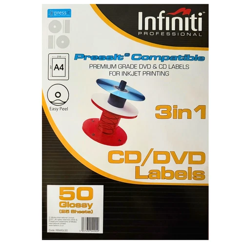 Infiniti A4 Glossy CD Label 25 sheets - 50 labels
