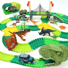 Dinosaur World Race Track Toys - 216pcs Flexible Track Playset with 1 Dinosau...