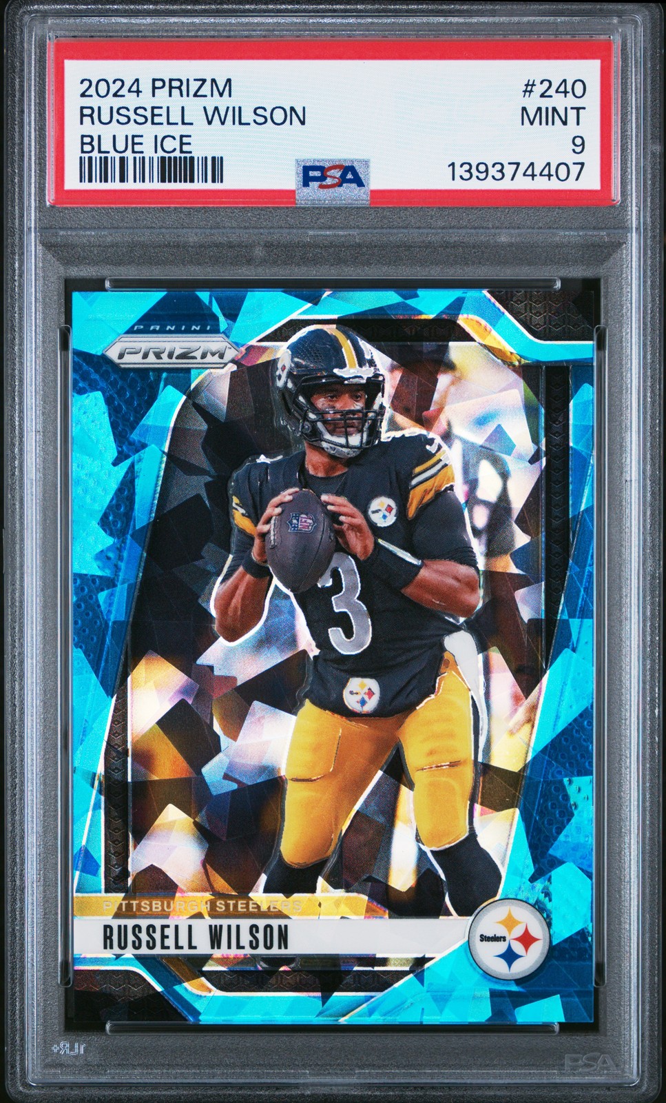 2024 PANINI PRIZM BLUE ICE #240 RUSSELL WILSON 38/99 PSA 9