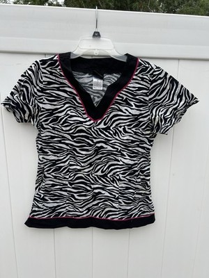 Baby Phat Medical Scrub Top Women's Small Kimora Lee Simmons Zebra Print