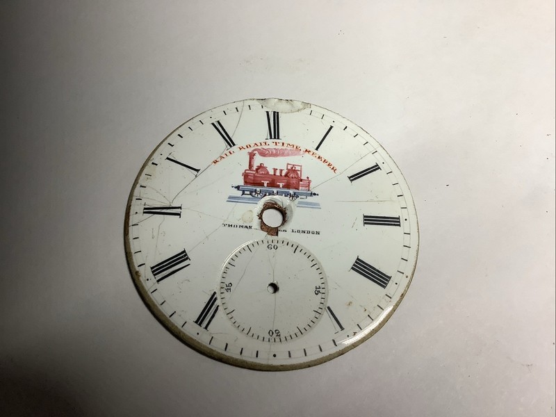 Antique Porcelain Pocket Watch Dial - Rail Road Time Keeper - Thomas ?? London 