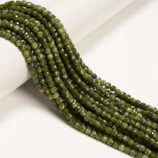 Natural Green Jade Faceted Cube Beads Size 4mm 15'' Strand