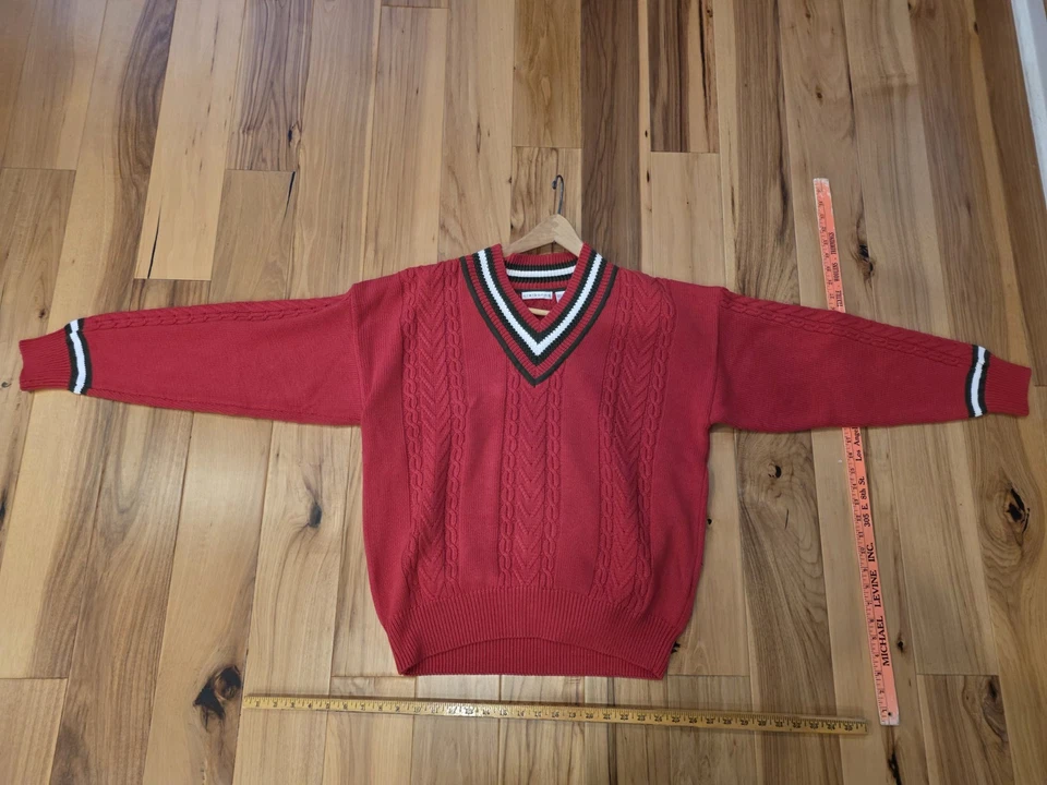 Suéter Vintage Clairborne Cuello en V Para Hombre Talla L Rojo y Blanco Preppy 100% Algodón Foto 3 de 4