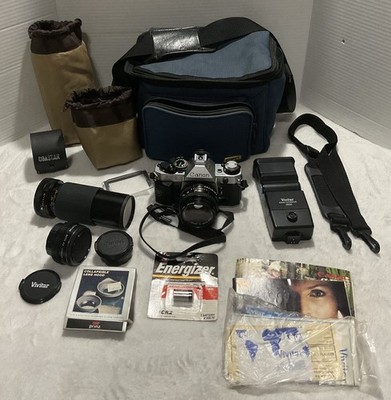 Canon AE-1 Program SLR Film Camera Kit w/ FD 50mm f1.8 Lens PLUS LOTS MORE!