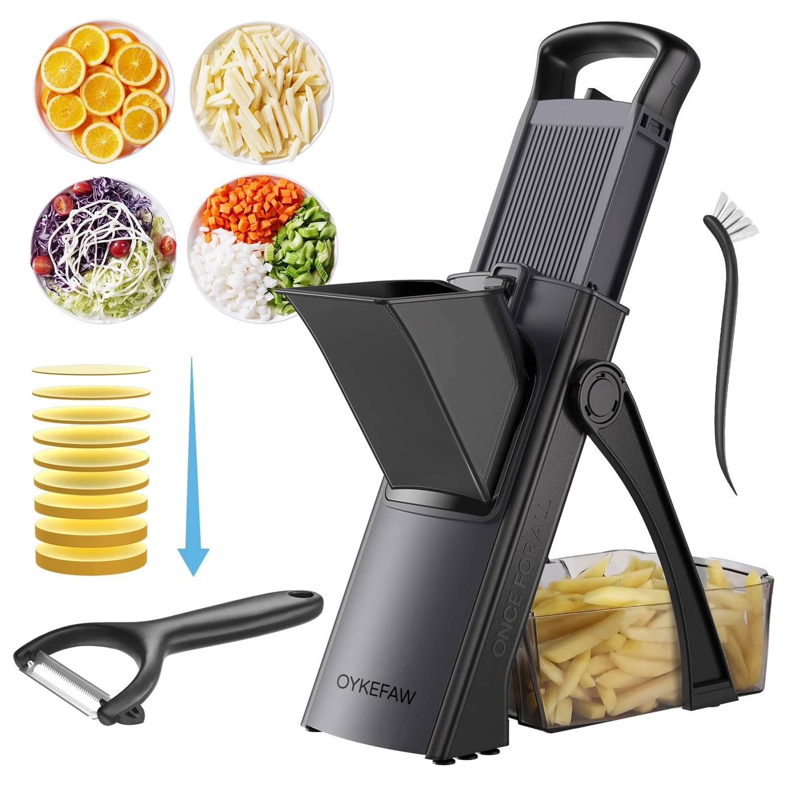 Safe Mandoline Slicer for Kitchen, 6 in 1 Vegetable Chopper, French Fry Cutte...