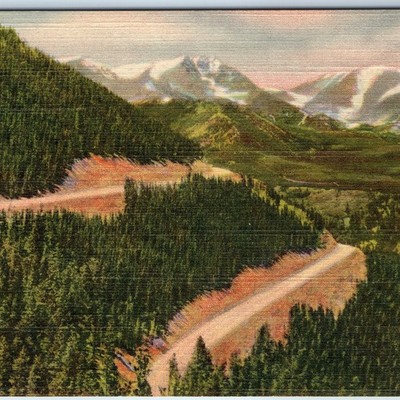 c1940s Estes Park, CO Trail Ridge Road Linen Postcard Mt Ypsilon Pass Peaks A91