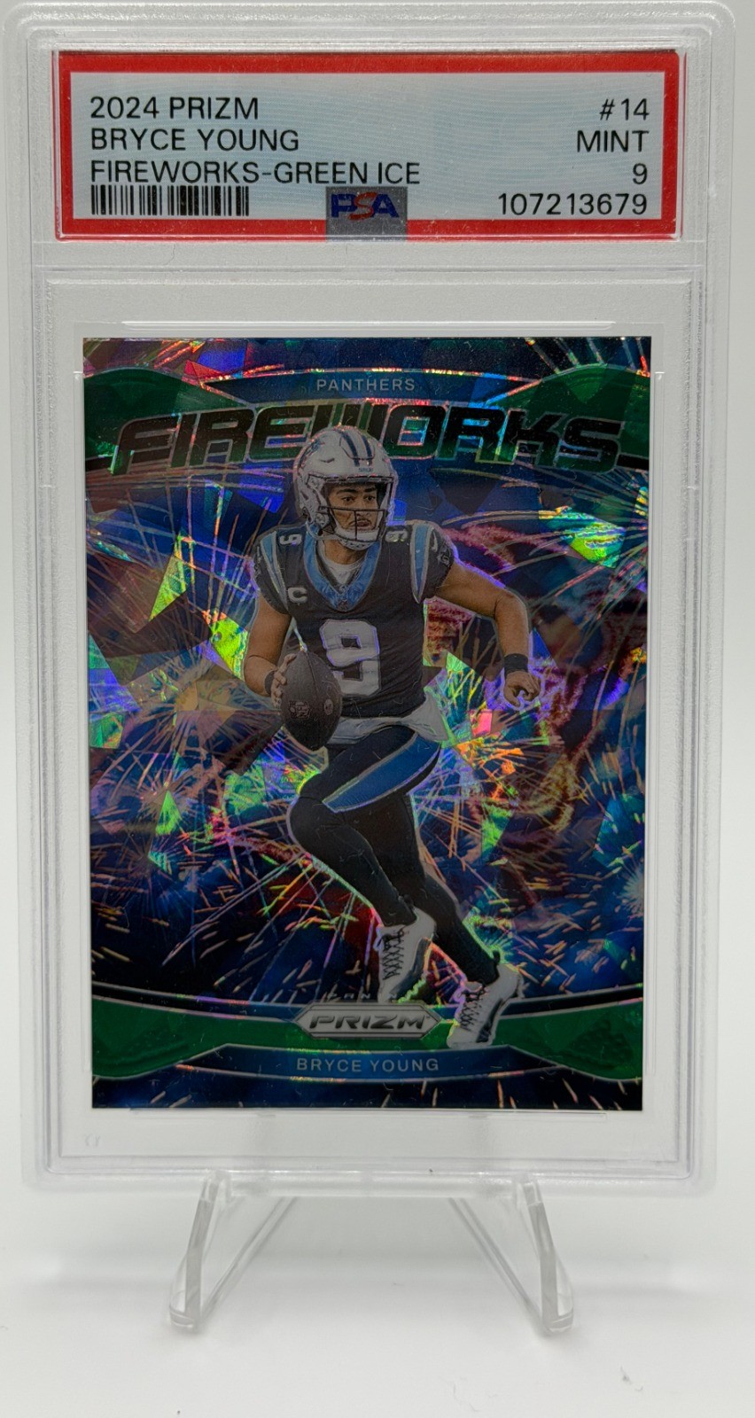2024 Panini Prizm Bryce Young #14 Fireworks Green Ice PSA 9 Panthers