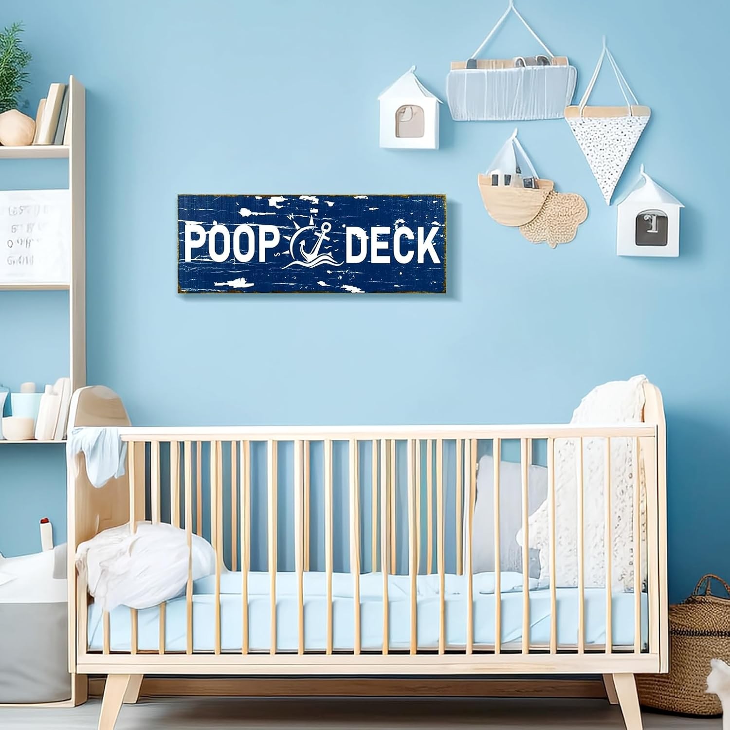 Nautical Decor Poop Deck Sign Wall Art Rustic Wood Bathroom Wall Decor Coastal