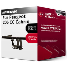 Für 206 CC Cabrio 2D (Auto Hak) Anhängerkupplung abnehmbar + E-Satz 13pol neu