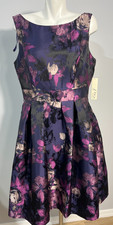 Eliza J Women Purple Lilac Fit & Flare Dress 14 Pockets Jacquard Lined New NWT