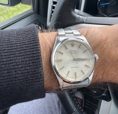 Rolex 34mm Air-King 5500 Silver Oyster Bracelet with Silver Bezel Champagne Dial