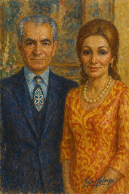 Mario Mendoza König Schah Farah Iran Perser Pahlavi Kunst Ölgemälde Druck Leinwand