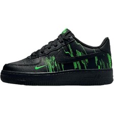 HV4763-001 Nike Air Force 1 Low GS Kids' Skate Shoes Black/Green