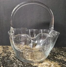 Vintage Blenko Glass RUFFLED BOWL BASKET w/Handle #7920 Crystal Clear 1980's