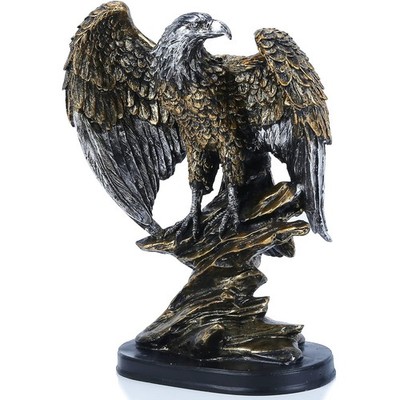 Bronze Eagle Statue on Rocks 10.25'' Tall Patriotic Wild Bird Outdoor Garden