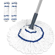 Self-Wringing Twist Mop Cotton Rotating Dry & Wet Mops with 2 Reusable Heads