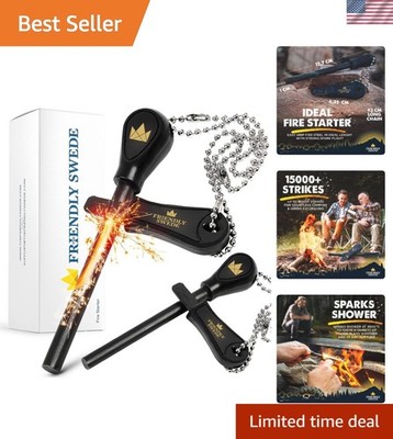 Weatherproof Ferro Rod Fire Starter 2-Pack - 15,000 Strikes for Camping & Hiking