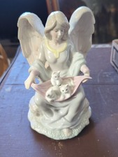 Seated Angel Holding Kittens Porcelain Music ...
