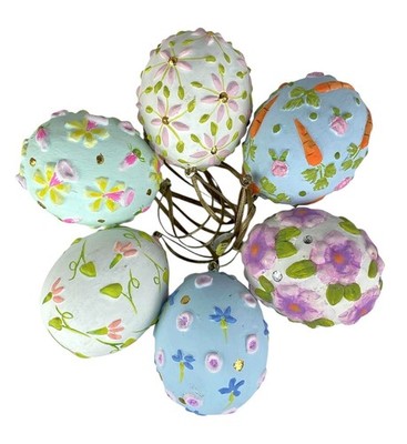 Mackenzie-Childs Patience Brewster Floral Bright Eggs Set of 6 Ornaments New Box