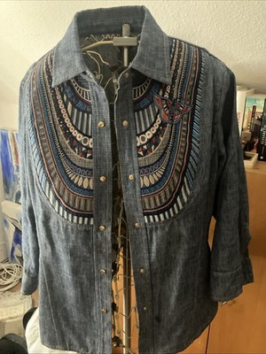 Sonia Bogner Bluse Ethno Hippie Jeans Hemd L 38 40 42 M