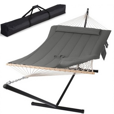 SUNCREAT Double Outdoor Hammock with 78.7'' long x 55.1'' wide, Dark Gray.