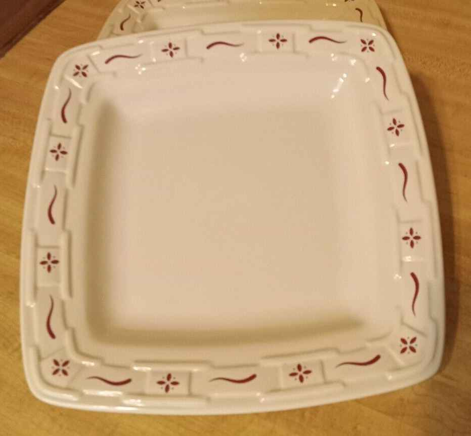 Longaberger Pottery Soft Square Luncheon Plates Traditional Red Set