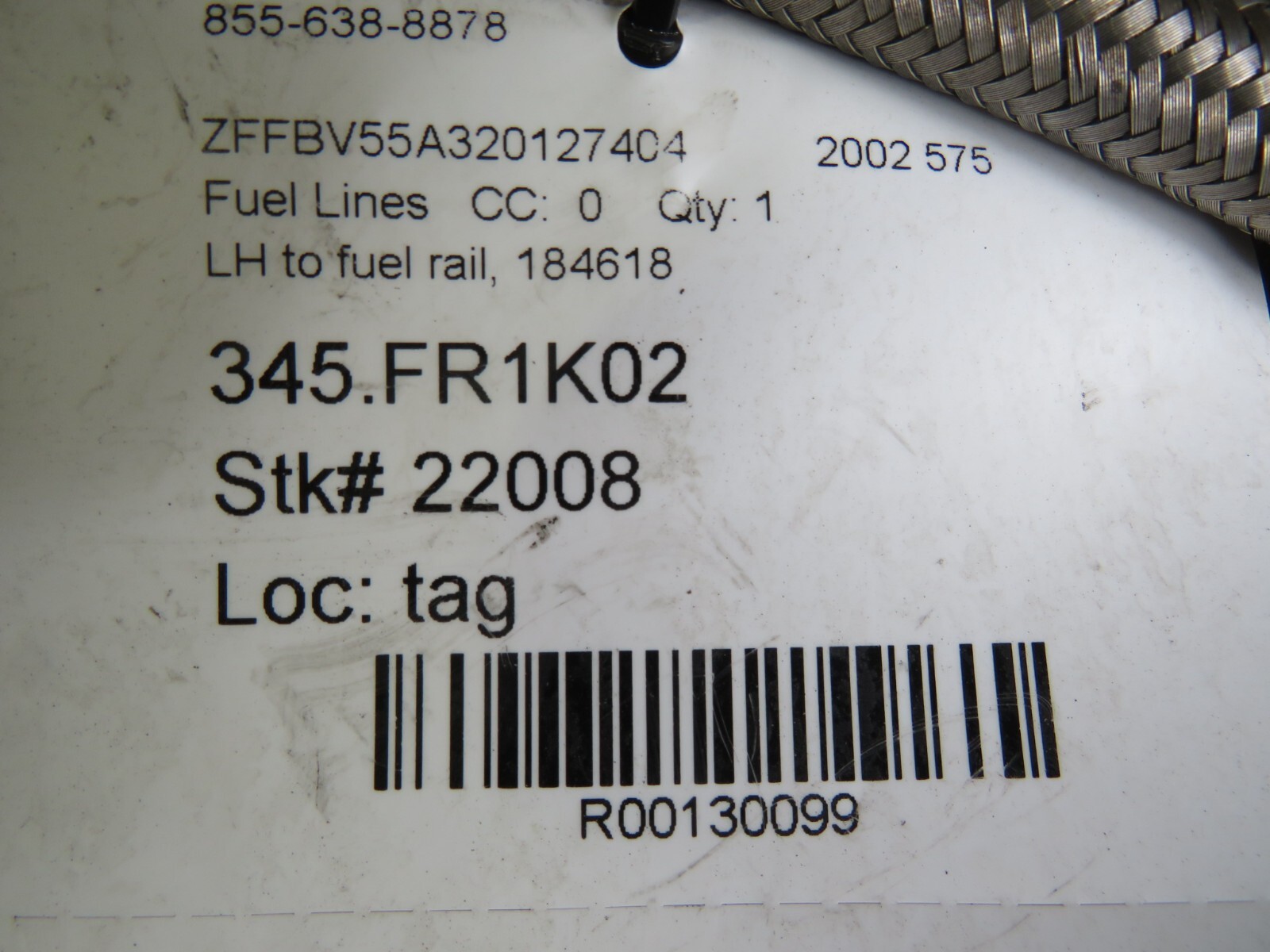 Ferrari 575, LH, Left, Fuel Line to Fuel Rail, Used, P/N 184618