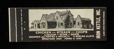 1940s Full Length Iron Kettle Chicken Chops Bowling Alleys Parma OH Cuyahoga Co