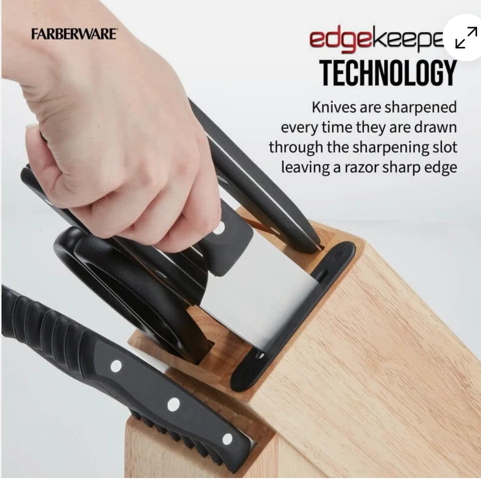 Juego de bloques de triple remache Farberware Edgekeeper con afilador de cuchillos incorporado, 1... Foto 3 de 4