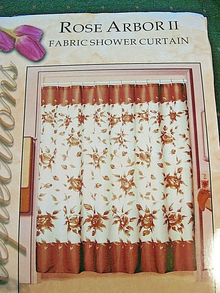 Тканевая занавеска для душа желтовато-коричневая, коричневая с цветочным рисунком (у меня тоже 1 зеленая!)  НОВЫЙ! - Изображение 2 из 4