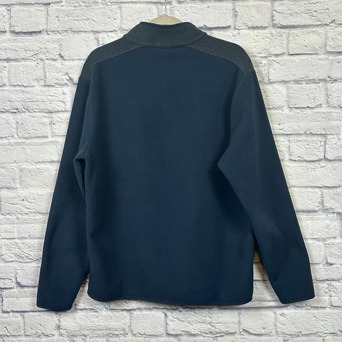 Brooks Brothers 346 Fleece Pullover Sweater Mens L Blue Herringbone Trim 1/4 Zip - Picture 2 of 9