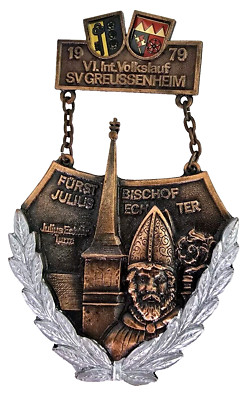 Vtg German Hiking Medal 1979 VI Int Volkslauf SV Greussenheim Julius Echter